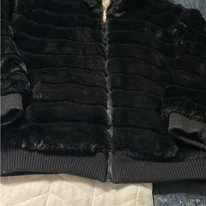 Black Faux Fur Zip-Up Jacket
